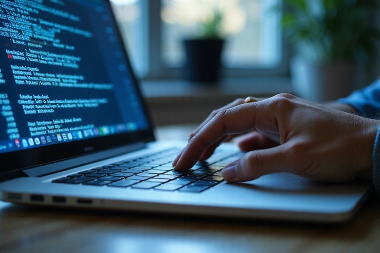 Una mano che digita su una tastiera di un laptop, simboleggiando la raccolta di dati digitali