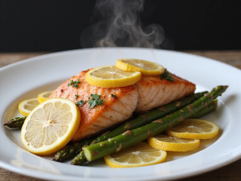Salmone al forno con asparagi e limone