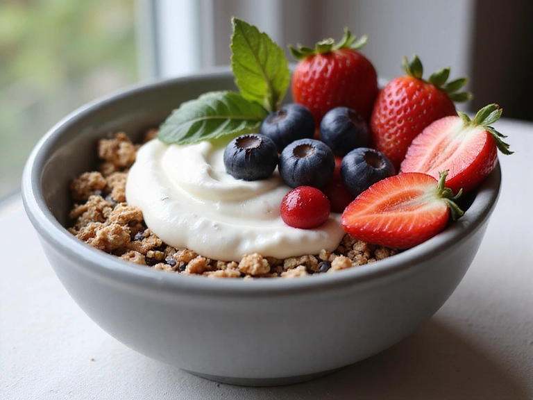 Una ciotola di yogurt con frutta e semi